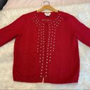 Talbots  Cardigan Sweater Open Front w/ Top Clasp Bling Size Medium Dark Red Photo 2