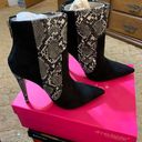 Shoedazzle Heeled Snake Print Suede Booties Photo 2