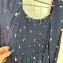 Elodie Long Sleeve Smocked Square Neck Navy Floral Dress Sz S Photo 7