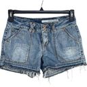 DKNY  SZ 4 Jean Shorts Distressed Frayed Hems Medium Wash Mid-Rise Pockets Blue Photo 0