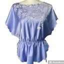 Natori Vintage  Lavender Satin Floral Embroidered Top Large Photo 0