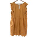 Knox Rose Women's  mustard yellow ruffle sleeve eyelet A-Line dress Photo 5