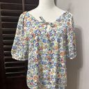 Treasure & Bond  Womens Peasant Blouse White Floral Short Puff Sleeve XXS New Photo 0