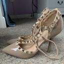 Wild Diva Lounge Studded Nude Heels Photo 1