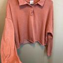 belle du jour  Cropped Quarter Button Collar Peach Long Sleeve Fleece Lined Top M Photo 3