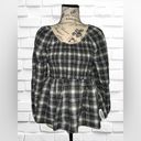 Tommy Hilfiger Tommy Jeans Womens Size Medium Plaid Peplum Smocked Top •Scoop Neck Long Sleeves Photo 1