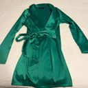 In The Style tie front satin blazer dress in emerald green Photo 1