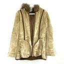 Gallery  Women’s Jacket Faux Suede Leather Faux Fur Beige Size Large Hooded Photo 6