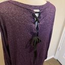 a.n.a  Purple Sweater with Back Lace up Tie Long Sleeve top stretchy knit Sz L Photo 4