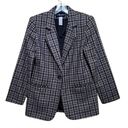 Sag Harbor  Women's  Black Cream Brown Plaid Woolblend Blazer Jacket Sz 8 Photo 0