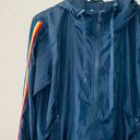 Zyia  Active Navy Blue Rainbow Striped Sleeve Windbreaker Bomber Jacket Photo 2