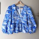 Tuckernuck  NEW Hyacinth House Blouse Blue Jacquard Puff Sleeve Eleanor Top Sz S Photo 3