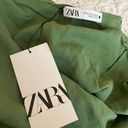 ZARA Linen Blended Ruched Dress Dark Sage Green Photo 5