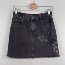 Mango  Women's Black Floral Embroidered A-line Denim Skirt Size XS Photo 0