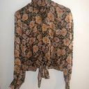 Elan  Women’s Floral Sheer Smocked Cuff Tie Front Turtleneck Blouse Size S Photo 0