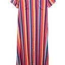 Nana Macs  Shirt Dress Maxi Colorful Bright Stripes Button Front Size S Photo 0