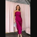 Petal and Pup  Vienna Strapless Berry Satin Ruffle Side Slit Midi Dress XS Photo 10