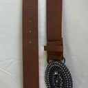 Brown Faux Leather Belt Silver Rhinestone Buckle Western Boho L/XL Photo 3