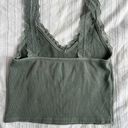 American Eagle Cropped Lace Trim V-Neck Tank Top Green Photo 1