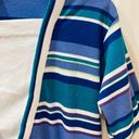 Jantzen Retro 80s Varsity Striped Top Vneck Blue Green White S Relax Fit Photo 2