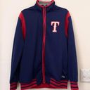 Women Navy blue red Texas Rangers Stitches zip up bomber baseball jacket Photo 0