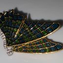 Kenneth J Lane Vintage KJL Goldtone Metal Butterfly Brooch 3d Wings Green Enamel Rhinestone  Photo 6