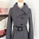 SOIA & KYO  Houndstooth Plaid Belted Trench Coat Button Front Cotton Grey Sz S Photo 1