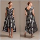 Oleg Cassini  Navy Blue Silver Floral Brocade High Low A-Line Dress 12 Photo 9