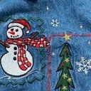 Basic Editions  Vintage Shirt Chambray Holiday Button Front Black Velvet Snowman Photo 1