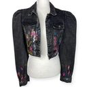 SheIn  Splatter Paint Puff Sleeve Cropped Denim Jacket (Washed Black) - 6 Photo 1