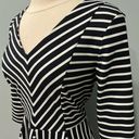 Gabby Skye  Black & White Stripes V Neck 3/4 Sleeve Flare Skirt Dress Size 4 Photo 1