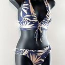 l*space L  Polynesian Palm Poppy Tropical Bikini Set Swimsuit Navy Cream Small Photo 6