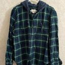 American Eagle  women's large long sleeve hooded blue / green plaid top Photo 0