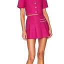 Amanda Uprichard  Lenora Cranberry Barbie Pink Button Down Jacquard Crop Top Photo 0