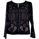 Monoreno Black Faux Suede Multicolor Embroidered Open Front Jacket Photo 0