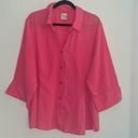 Blair  Pink 1/2 Sleeve Collared V Neck Button Down Blouse Semi Sheer Photo 0