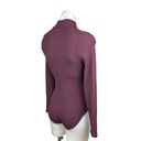 Girlfriend Collective  Women's Maroon Ribbed Built In Bra Mock Neck Bodysuit S Photo 2