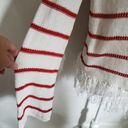 W By Worth  Womens Sweater Size S Stripe Fringe Open Knit White Red Long Sleeve Photo 79