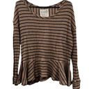 Free People We The  Oversized Tan & Black Striped Waffle Knit Peplum Top Size S Photo 0