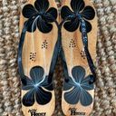 Wild Honey  Wooden Floral Hibiscus Sequined Thong Flip Flops Sandals 8 Photo 1