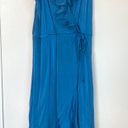 Socialite Blue Satin Flowy Midi Dress Photo 2