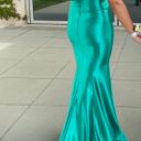 Original Teal Satin Prom Dress Blue Size 8 Photo 2