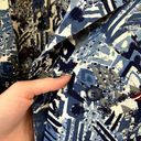 Vintage Blue  Abstract Printed Cotton Long Collared House Duster Blazer Trench Photo 5