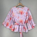 fab'rik  Floral Top Womens Large Purple Orange Faux Wrap Peplum Flare Sleeve Boho Photo 13