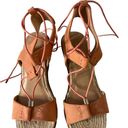 ALDO  Espadrille Wedges‎ Orange Leather Open Toe Lace Up Shoes Women's Size 6 Photo 2