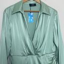 Cider  Mini Dress Long Sleeve Faux Wrap Deep V Neck Mint Green Size XL Photo 2