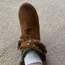 ALDO  Moccasins Aztec Fringe Hippie Booties Chestnut Brown Blue Size 8 Photo 7