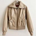 Miss London  Y2K Vegan Faux Leather Tan Nude Moto Zip Jacket Size Large Photo 0