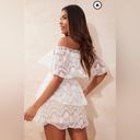 Pretty Little Thing White lace Bardot ruffle tiered dress size 8 NWT Photo 1