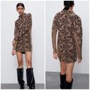 ZARA  Jacquard Draped Dress Long Sleeve Mini Size Small NWT Brown Knit High Neck Photo 1